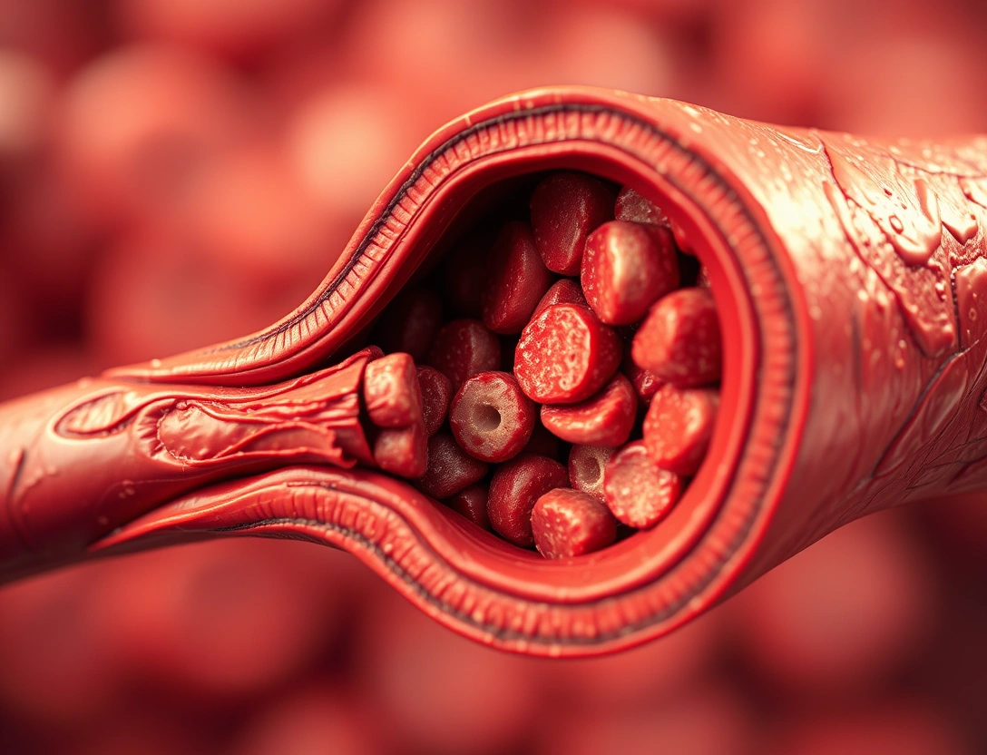 Artery showing wall thickening and plaque accumulation