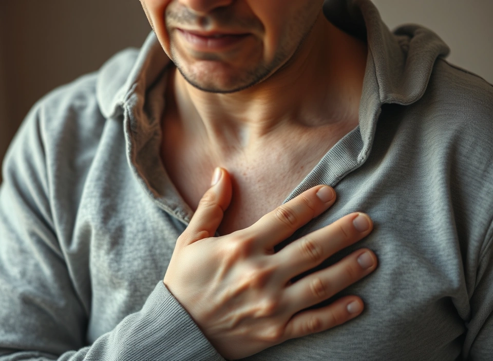 Person experiencing chest pain during a cardiac event